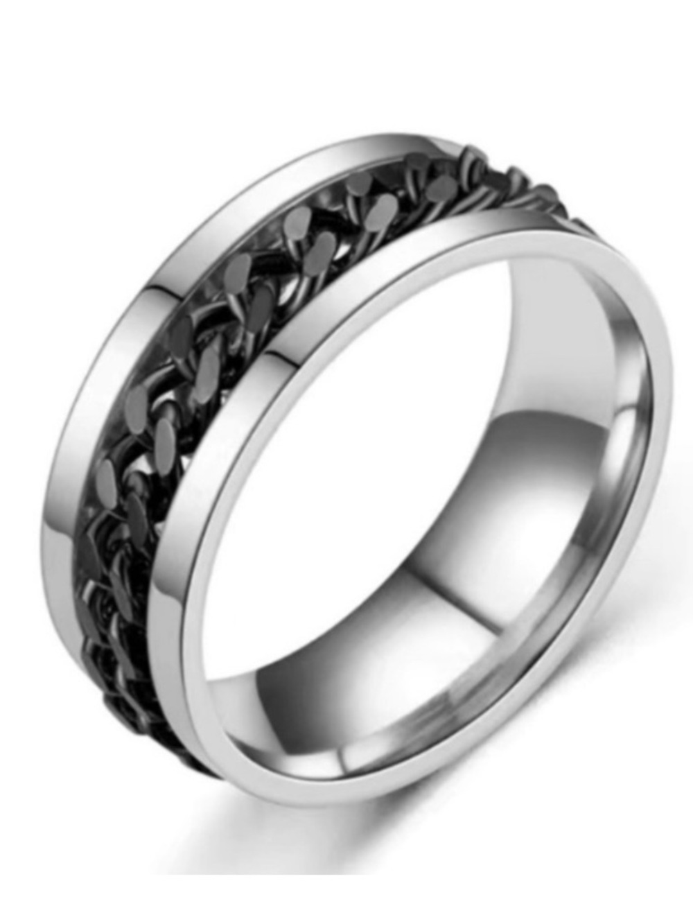 Stainless Steel Chain Spinner Ring - Black Moving Chain Fidget Band